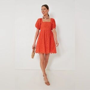 ⭐️Hyacinth House Orange Eyelet Clara Short Sleeve Preppy Mini Dress⭐️